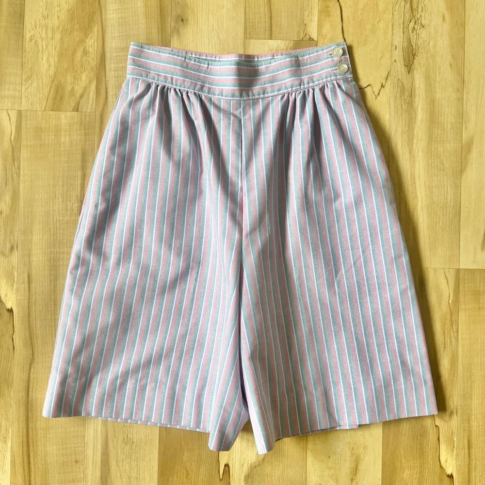 Vintage Shorts Women's XS Stripes Preppy High Rise Pleated Nautical Coastal Blue